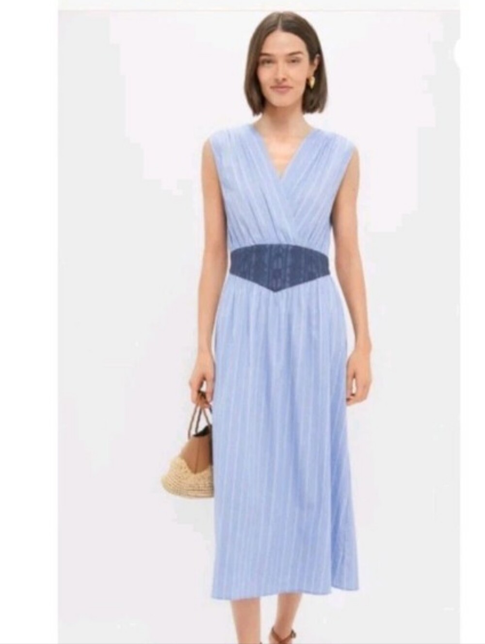 Tuckernuck Sky Blue Stripe Cotton Perrie Midi Dress Size M Coastal Resortwear